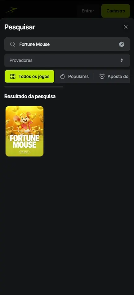 Pesquisar da Jetton com Fortune Mouse digitado e uma capa da PG Soft